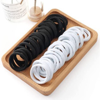 Diversa Seamless Thick Cotton Hair Rubber Bands, Durable Elastic Ties, Ponytail Holders, Hair Accessories For Women & Girls - White & Black (Pack Of 100 Pcs)