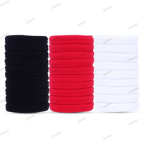Diversa Seamless Thick Cotton Hair Rubber Bands, Durable Elastic Ties, Ponytail Holders, Hair Accessories For Women & Girls - Red/White/Black (Pack Of 30 Pcs)