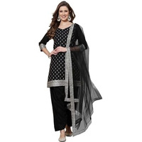Siril Women's Poly Rayon Embroidery Straight Kurta Set With Dupatta (49Kbd583-M_Black)