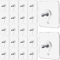 Chillyfit Wall Hooks For Hanging Strong, 20 Pack Screw Hooks Adhesive Hooks For Wall Heavy Duty, Self Adhesive Hook, Wall Hangings, Sticky Photo Frame Hangers,Stainless Steel, Transparent