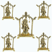 Collectible India Metal Gold Plated Radha Krishna Idol Sculpture Statue Figurine Decorative Showpiece For Janmashtami Home Decoration Temple And Gift (Size 7 X 5 Inches) (5 Pieces)
