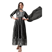 Ethnicjunction Women's Georgette Chikankari Embroidery Regular Fit Anarkali Salwar Kameez (Kd1-Nazma-Black_S_New_Jet Black)