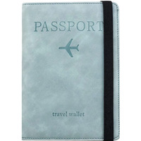 Vogard Slim Leather Travel Passport Wallet Casual Solid Credit Card Holder Money Wallet Id Multifunction Documents Flight License Purse - Sky Blue