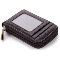 Vogard Premium Leather Unisex Slim Zipper Business/Credit Card Case Holder With Clear Photo Slot, Security Travel Wallet (Pop78-Brown-New)