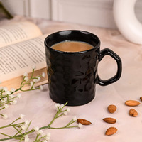 Anwaliya Metis Series Ceramic Coffee Mug Set Of 1 (300Ml) Handcrafted Design Tea Cups Stackable, Chip Resistant, Large Serving Green Tea Cups (Black Shine)
