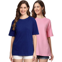 Funday Fashion Cotton Short Sleeve Oversized T-Shirt For Women (Pack Of 2) (Xx-Large, Royal Blue & Light Pink)