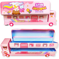 Umadiya Branded Metal Double Decker Bus Shape Pencil Box For Kids With Moving Tyres & 3 Compartments Pencil Case For Boys & Girls - Multi-Color (Toys & Games)