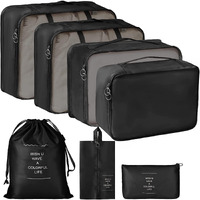 Petrice Travel Organizer 7 Set Travel Organizer Bag 3 Packing Cubes + 3 Pouches + 1 Toiletry Organizer Bag, (Black)