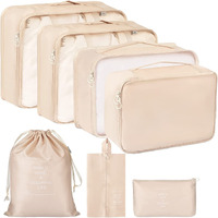 Petrice Polyester Travel Organizer 7 In 1 Travel Laundry Cosmetics Luggage Packing Organizers Set Makeup Bags Organizer Packing Cubes With Shoe Bag For Travel (Beige)