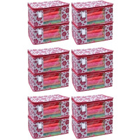 Acnos Premium Brand Metalic Pink Chain Flower Design 12 Piece Non Woven Large Size Saree Cloth Cover Set Pack Of 12 Pink And White