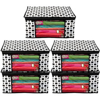Acnos Premium Brand Metalic Black Design Chain White 5 Piece Non Woven Large Size Saree Cloth Cover Set Pack Of 5 Black And White