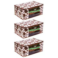 Acnos Premium Brand Metalic Brown Flower Design Brown Chain 12 Piece Non Woven Large Size Saree Cloth Cover Set Pack Of 3