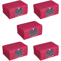 Acnos Premium Brand Metalic Pink Design Pink Chain 12 Piece Non Woven Large Size Saree Cloth Cover Set Pack Of 5