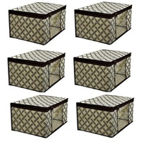 Acnos Premium Brand Metalic Yellow Design Black Chain 12 Piece Non Woven Large Size Saree Cloth Cover Set Pack Of 6