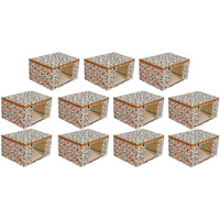 Acnos Non-Woven Premium Brand Metalic Green Orange Beige Design Yellow Chain 12 Piece Non Woven Large Size Saree Cloth Cover Set Pack Of 11
