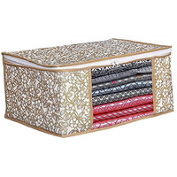 Acnos Premium Brand Metalic Gold Design White Chain 1 Piece Non Woven Large Size Saree Cloth Cover Pack Of 1 Gold And White