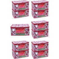 Acnos Premium Brand Metalic Pink Chain Flower Design 11 Piece Non Woven Large Size Saree Cloth Cover Set Pack Of 11 Pink And White