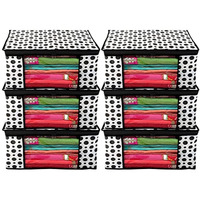 Acnos Premium Brand Metalic Black Design Chain White 6 Piece Non Woven Large Size Saree Cloth Cover Set Pack Of 6 Black And White