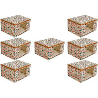 Acnos Premium Brand Metalic Green Orange Beige Design Yellow Chain 12 Piece Non Woven Large Size Saree Cloth Cover Set Pack Of 7