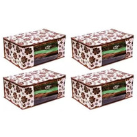 Acnos Premium Brand Metalic Brown Flower Design Brown Chain 12 Piece Non Woven Large Size Saree Cloth Cover Set Pack Of 4