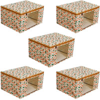 Acnos Non-Woven Premium Brand Metalic Green Orange Beige Design Yellow Chain 12 Piece Non Woven Large Size Saree Cloth Cover Set Pack Of 5