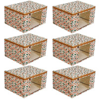 Acnos Non-Woven Premium Brand Metalic Green Orange Beige Design Yellow Chain 12 Piece Non Woven Large Size Saree Cloth Cover Set Pack Of 6