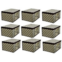 Acnos Premium Brand Metalic Yellow Design Black Chain 12 Piece Non Woven Large Size Saree Cloth Cover Set Pack Of 9