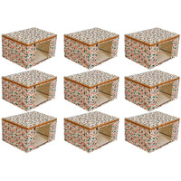 Acnos Non-Woven Premium Brand Metalic Green Orange Beige Design Yellow Chain 12 Piece Non Woven Large Size Saree Cloth Cover Set Pack Of 9