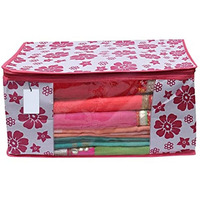 Acnos Premium Brand Metalic Pink Chain Flower Design 1 Piece Non Woven Large Size Saree Cloth Cover Pack Of 1 Pink And White