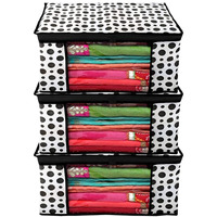 Acnos Non-Woven Premium Brand Metalic Black Design Chain White 3 Piece Non Woven Large Size Saree Cloth Cover Set Pack Of 3 Black And White