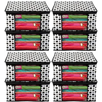 Acnos Premium Brand Metalic Black Design Chain White 8 Piece Non Woven Large Size Saree Cloth Cover Set Pack Of 8 Black And White