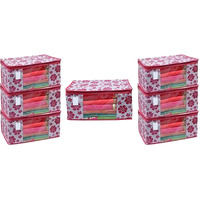 Acnos Premium Brand Metalic Pink Chain Flower Design 7 Piece Non Woven Large Size Saree Cloth Cover Set Pack Of 7 Pink And White