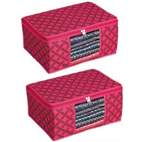 Acnos Non-Woven Premium Brand Metalic Pink Design Pink Chain 12 Piece Non Woven Large Size Saree Cloth Cover Set Pack Of 2