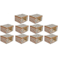 Acnos Non-Woven Premium Brand Metalic Green Orange Beige Design Yellow Chain 12 Piece Non Woven Large Size Saree Cloth Cover Set Pack Of 10