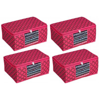 Acnos Premium Brand Metalic Pink Design Pink Chain 12 Piece Non Woven Large Size Saree Cloth Cover Set Pack Of 4