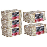 Acnos Premium Brand Metalic Gold Design White Chain 5 Piece Non Woven Large Size Saree Cloth Cover Set Pack Of 5 Gold And White