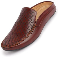 Fausto Fst Fosme-2027 Maroon-45 Men's Maroon Stitched Block Pattern Back Open Slip On Loafer Shoes (11 Uk)