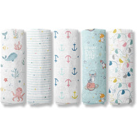 Haus And Kinder 100% Cotton Muslin Swaddles Wrap For Newborn Baby - Soft Swaddle Cloth For New Born, Muslin Baby Swaddle Wrap For New Born, New Born Swaddle, 100X100 Cm, Pack Of 5, Nautical Collection