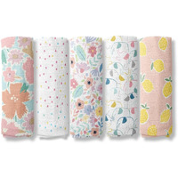 Haus & Kinder Eleflora Collection 100% Cotton Muslin Baby Swaddles Wrap For Newborn Baby, Size 100Cm X 100Cm, Pack Of 5 (Ditsy Bloom, Floral,Dots, Elephant, Pineapple, Multicolor)