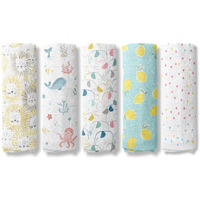 Haus And Kinder 100% Cotton Muslin Swaddles Wrap For Newborn Baby - Soft Swaddle Cloth For New Born, Muslin Baby Swaddle Wrap For New Born, New Born Swaddle, 100X100 Cm, Pack Of 5, (Adorable Design)