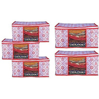 Acnos Premium Metalic Red Design White Chain 5 Piece Non Woven Large Size Cloth Cover Set Pack Of 5