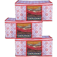 Acnos Non-Woven Premium Metalic Red Design White Chain 3 Piece Non Woven Large Size Cloth Cover Set Pack Of 3