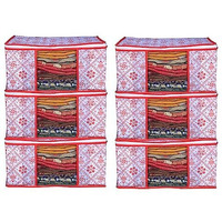 Acnos Premium Metalic Red Design White Chain 6 Piece Non Woven Large Size Cloth Cover Set Pack Of 6