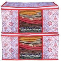 Acnos Premium Metalic Red Design White Chain 2 Piece Non Woven Large Size Cloth Cover Set Pack Of 2