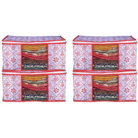 Acnos Non-Woven Premium Metalic Red Design White Chain 4 Piece Non Woven Large Size Cloth Cover Set Pack Of 4