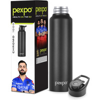 Pexpo Chromo Pro Stainless Steel Sports/Fridge Sipper Water Bottle 1000Ml, Knight Black | Eco Friendly | Water Bottle For Office, Gym, School, Yoga, Trekking, Men, Women And Kids | Rcb Edition