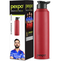 Pexpo Chromo Pro Stainless Steel Sports/Fridge Sipper Water Bottle 1000Ml, Crimson Red | Eco Friendly | Water Bottle For Office, Gym, School, Yoga, Trekking, Men, Women And Kids | Rcb Edition