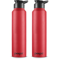 Pexpo Chromo Stainless Steel Sports/Fridge Sipper Water Bottle 1 Litre, Crimson Red Pack Of 2| Eco Friendly | Bpa Free | Water Bottle For Office, Gym, School, Yoga, Trekking, Men, Women And Kids
