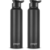 Pexpo Chromo Stainless Steel Sports/Fridge Sipper Water Bottle 1 Litre, Knight Black, Pack Of 2 | Eco Friendly | Bpa Free | Water Bottle For Office, Gym, School, Yoga, Trekking, Men, Women And Kids