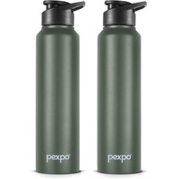Pexpo Chromo Stainless Steel Sports/Fridge Sipper Water Bottle 1 Litre, Military Green, Pack Of 2 | Eco Friendly | Bpa Free | Water Bottle For Office, Gym, School, Yoga, Trekking, Men, Women And Kids